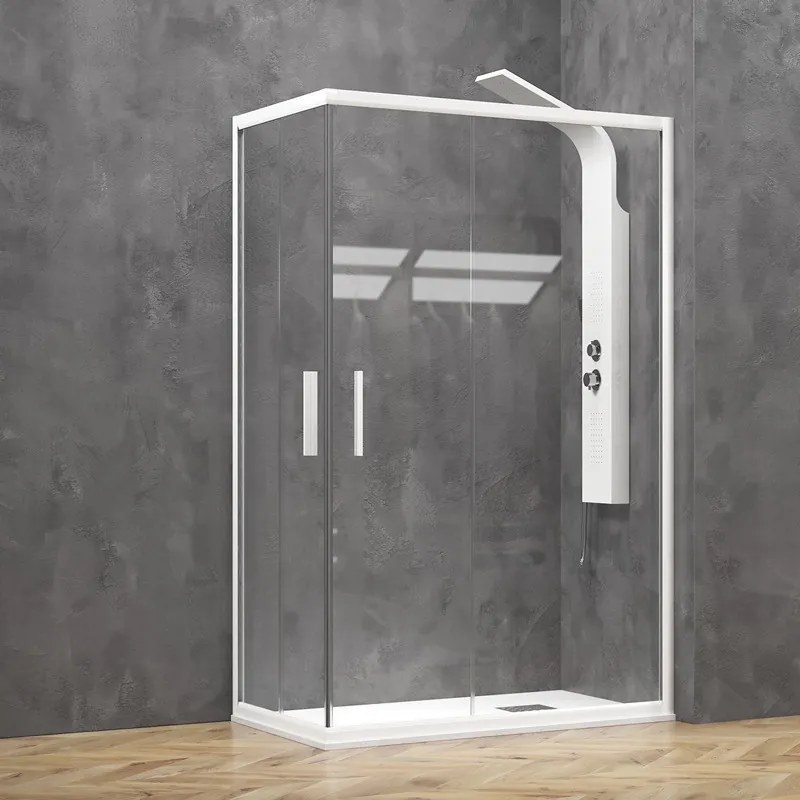 Kamalu - Box doccia bianco opaco 90x120 doppio scorrevole | KE-1000B