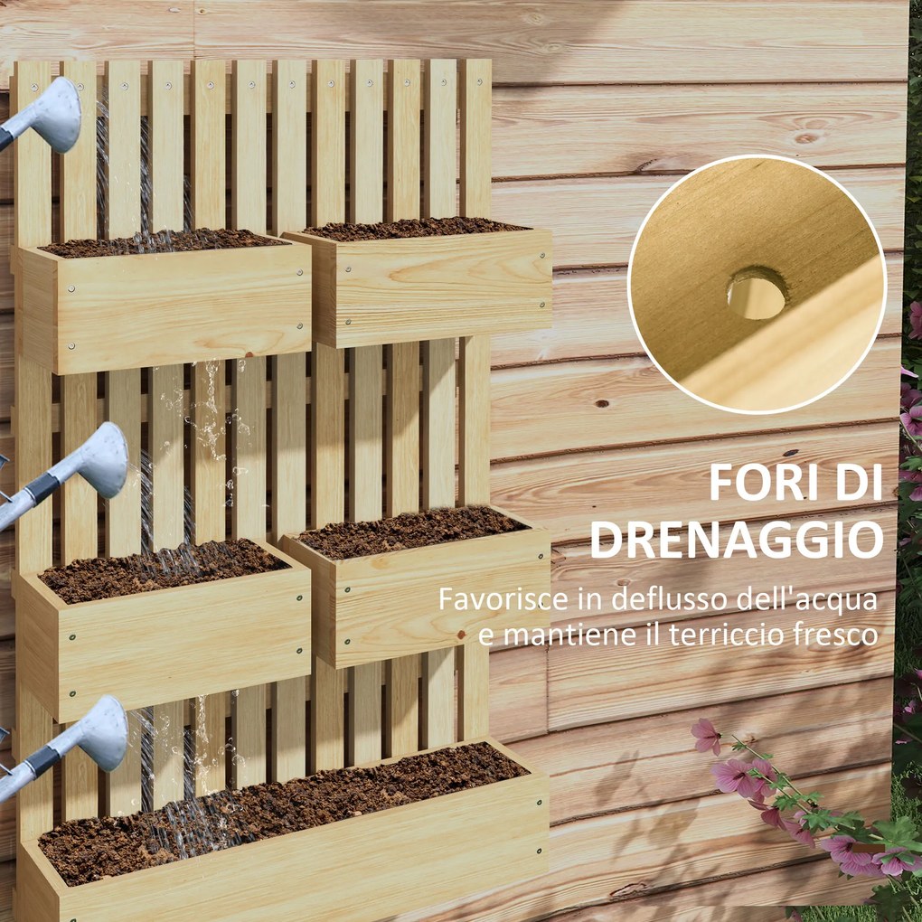 Fioriera con Grigliato e Fori di Drenaggio 60x16x100 cm in Legno di Abete...