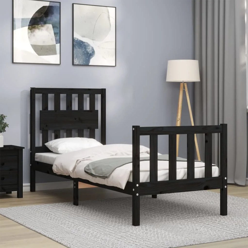 Giroletto con testiera nero 2ft6 small single in legno massello
