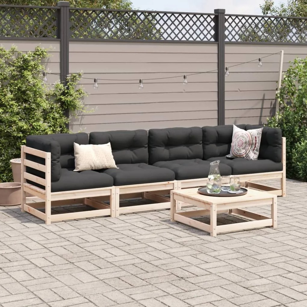 Set divani giardino 5 pz con cuscini in legno massello di pino