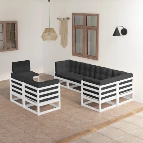 Set Divani da Giardino 8 pz con Cuscini Legno Massello di Pino