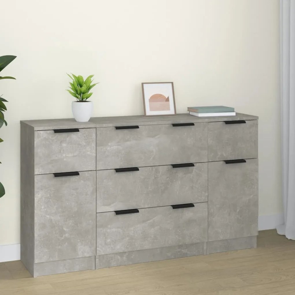 Set Di Credenze 3 Pz Grigio Cemento İn Legno Multistrato /