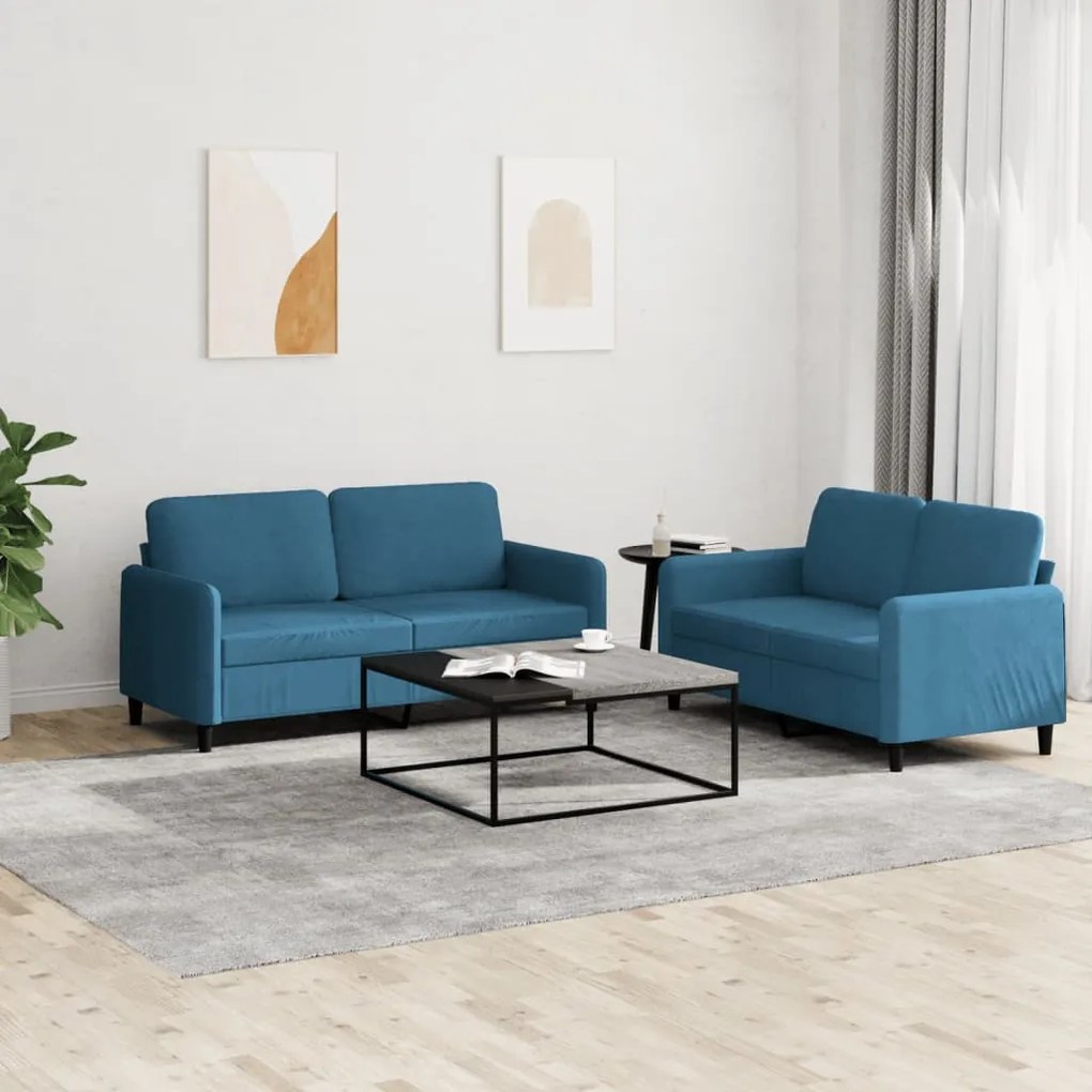 Set Di Divani 2 Pz Blu İn Velluto /