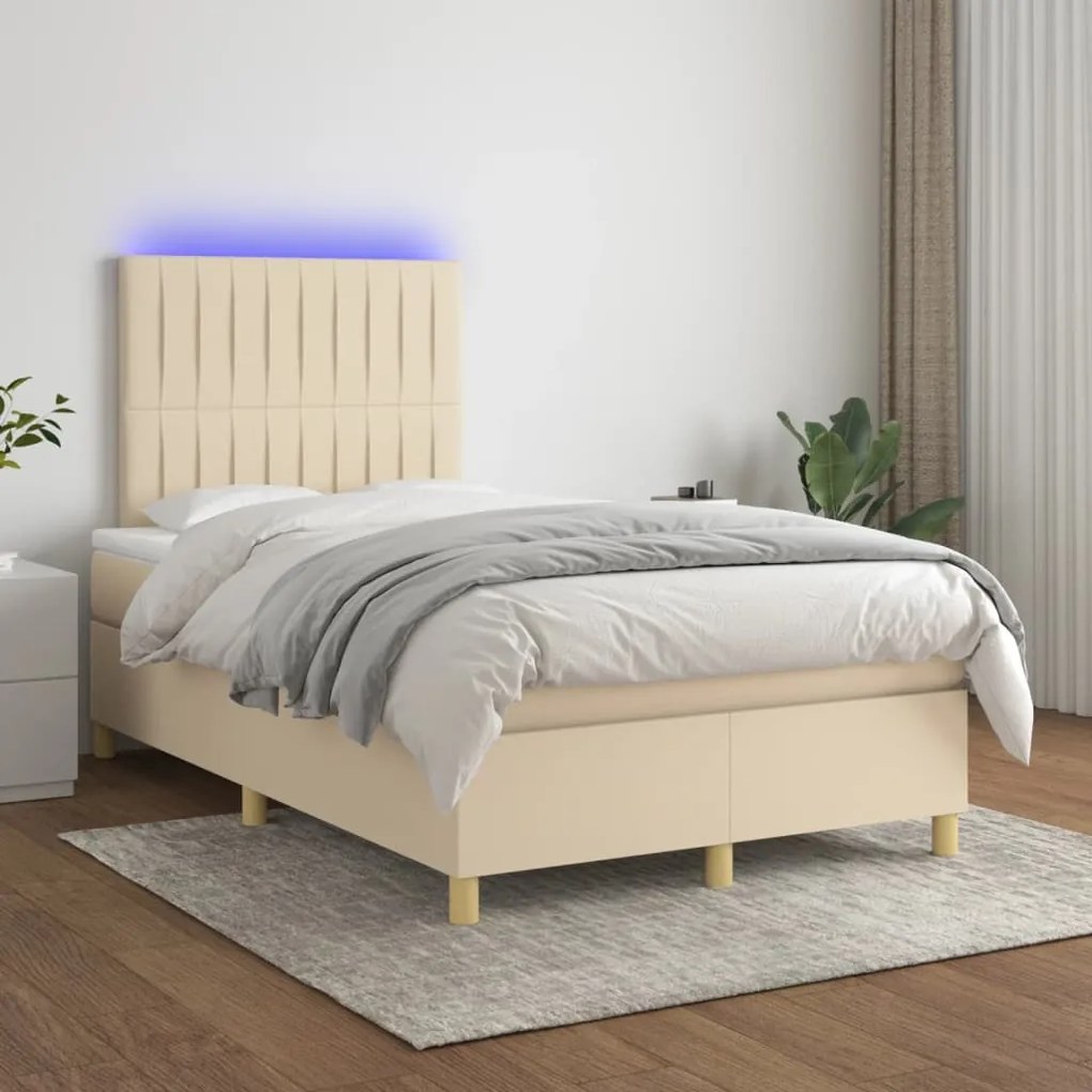 Letto a molle con materasso e led crema 120x190 cm in tessuto