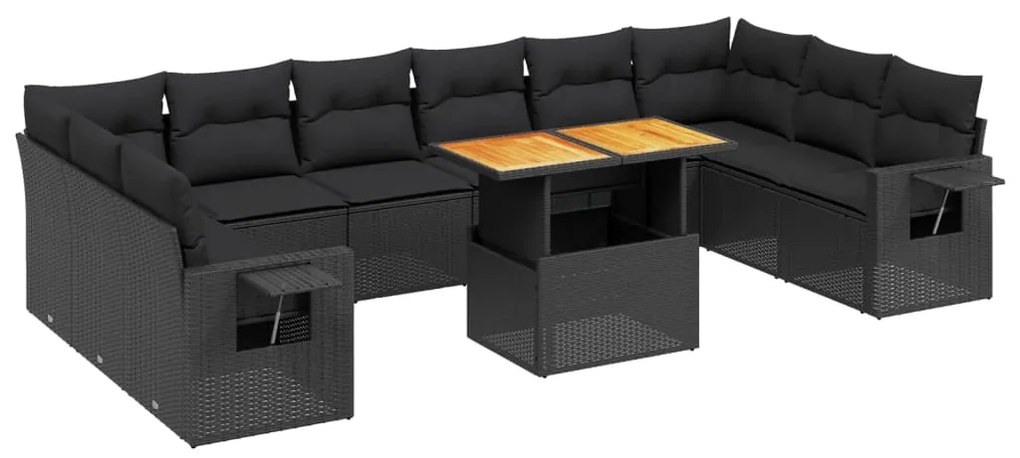 Set Divani da Giardino 11 pz con Cuscini in Polyrattan Nero