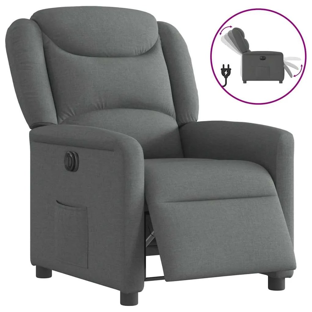 Poltrona Elettrica Reclinabile Grigio Scuro İn Tessuto /