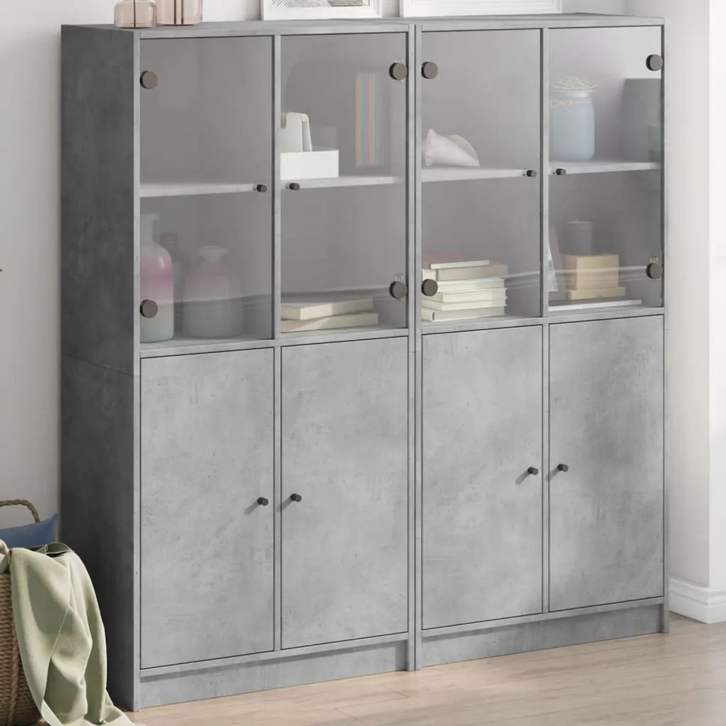 Libreria ante grigio cemento 136x37x142 cm in legno multistrato