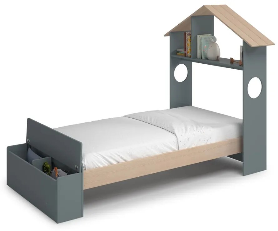 Letto per bambini in pino verde/naturale con contenitore 90x190 cm Odessa - Marckeric