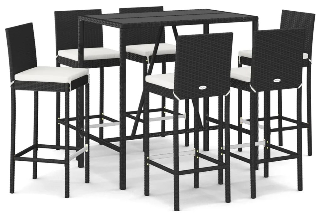 Set Bar da Giardino 7 pz con Cuscini in Polyrattan Nero