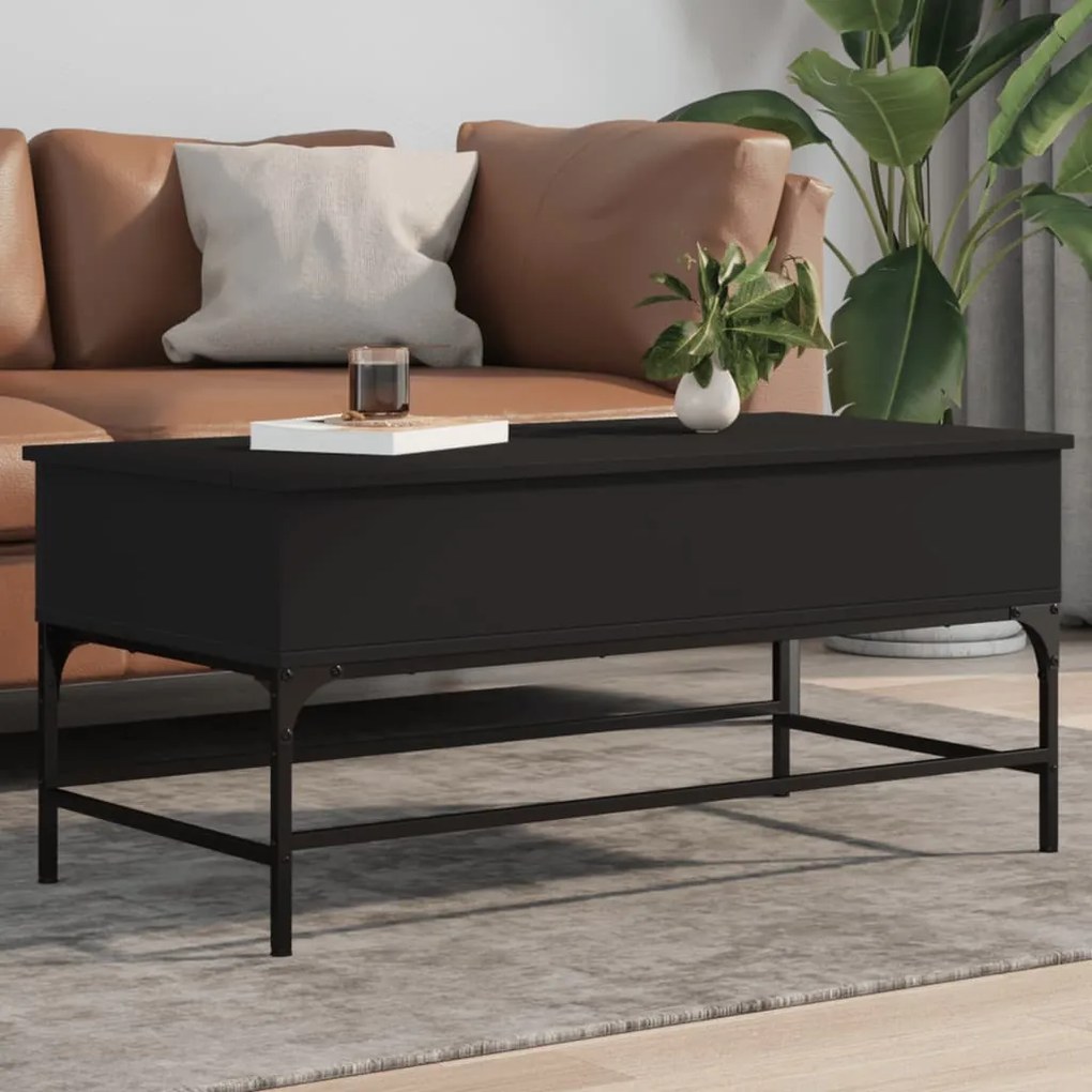 Tavolino Salotto Nero 100x50x45 Cm Legno Multistrato E Metallo /