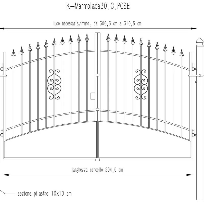 Cancello manuale battente Marmolada in ferro, apertura centrale, L 308.5, H 165-195 cm, di colore ruggine