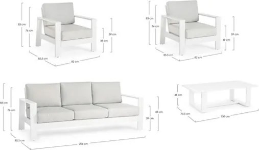 Salotto Da Esterno In Alluminio Divano 3 Posti 2 Poltrone Con Tavolino Baltic Bianco Bizzotto