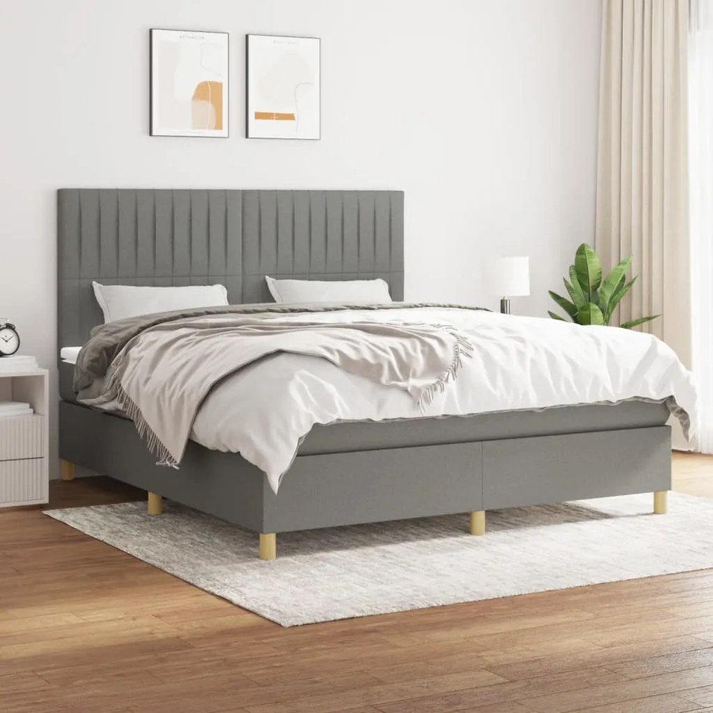 Giroletto A Molle Con Materasso Grigio Scuro 160x200 Cm Tessuto /