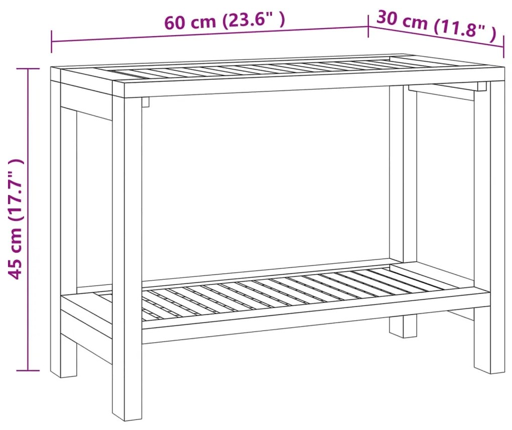 Tavolino da Bagno 60x30x45 cm in Legno Massello di Teak