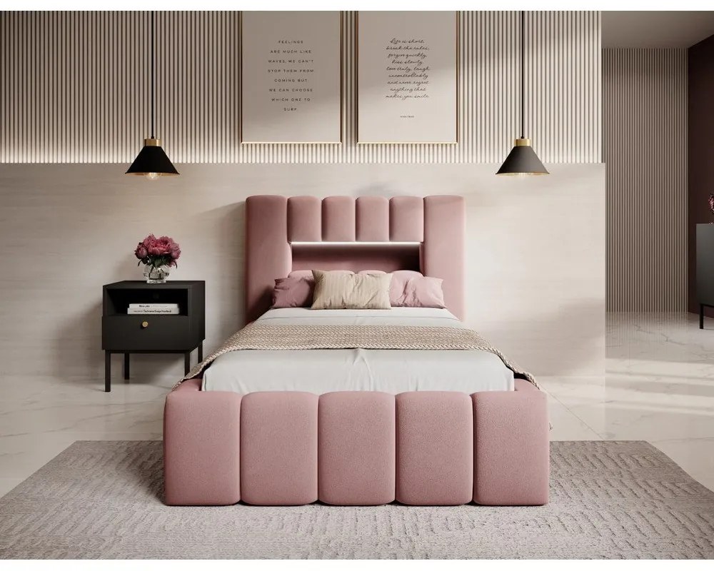 Letto singolo imbottito rosa con contenitore con rete inclusa 90x200 cm Lamica – ELTAP