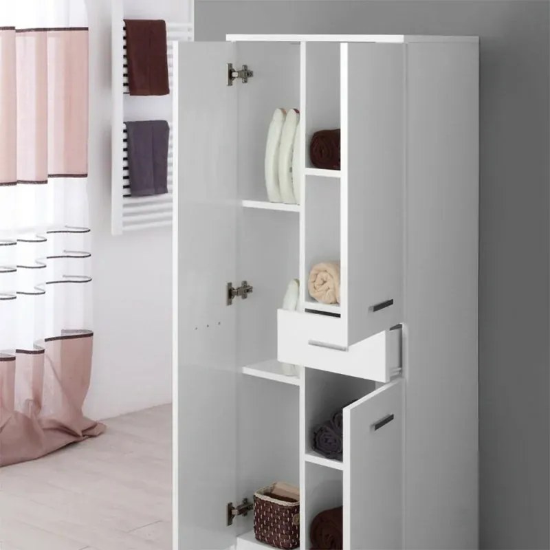 Colonna bagno dappoggio 60x150 cm bianco con ante e cassetto Desya