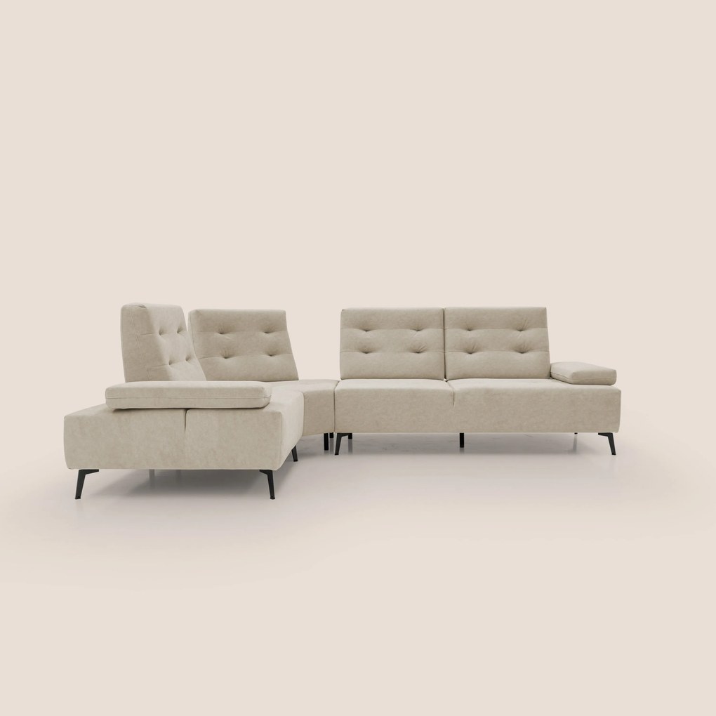 Lugano Divano angolare con schienali traslanti in microfibra effetto velluto T09 beige