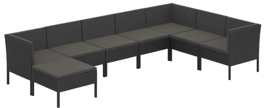 Set divani da giardino 8 pz con cuscini in polyrattan nero