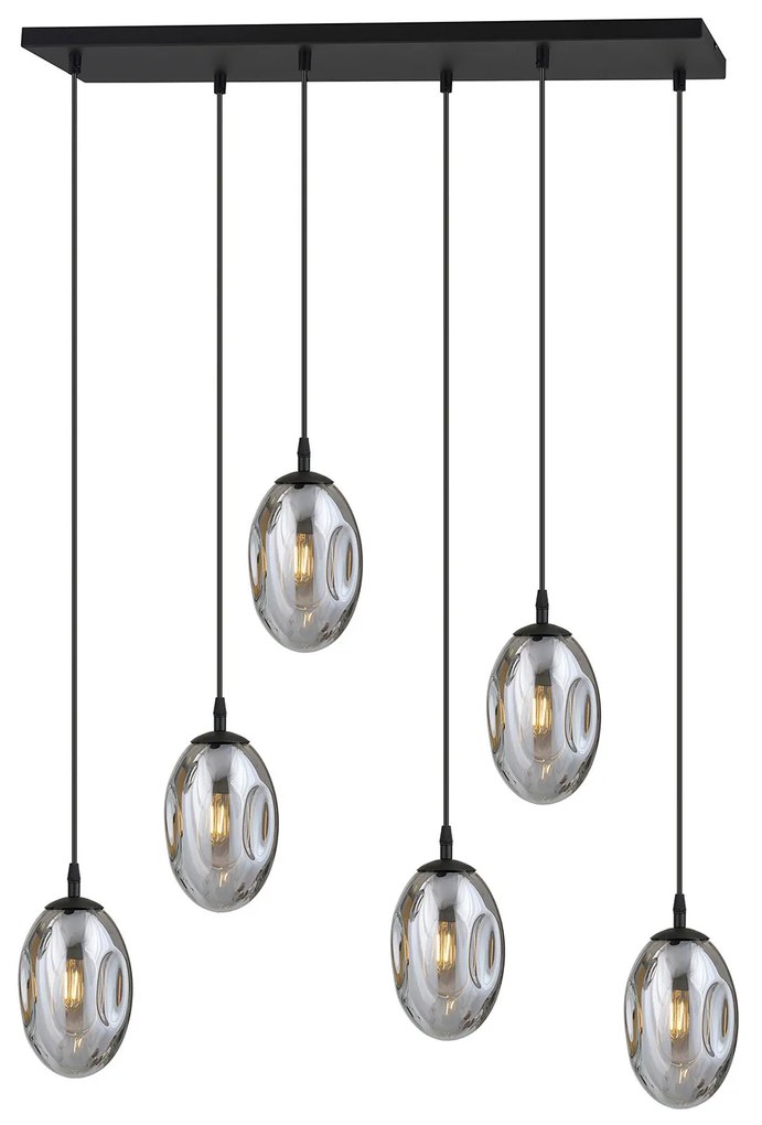 Sospensione Minimal 6 Luci Atalanta Acciaio Nero E Vetro Fumè