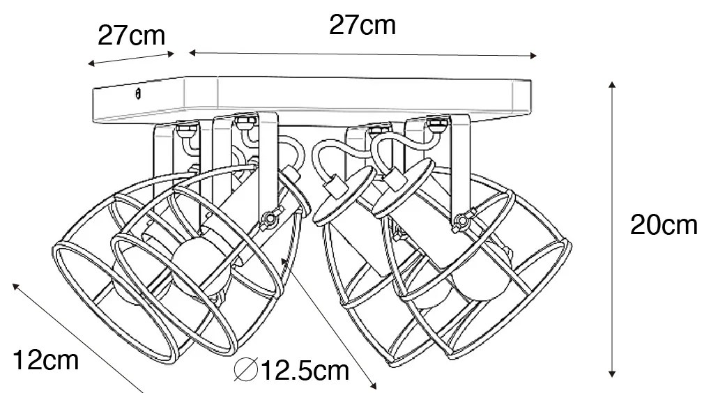 Faretto industriale in legno con grigio scuro regolabile 4 luci - Arthur
