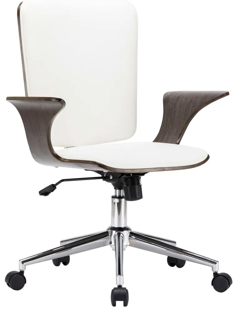 Sedia Da Ufficio Girevole Bianca İn Similpelle E Legno Curvato /
