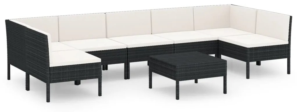 Set divani da giardino 8 pz con cuscini in polyrattan nero