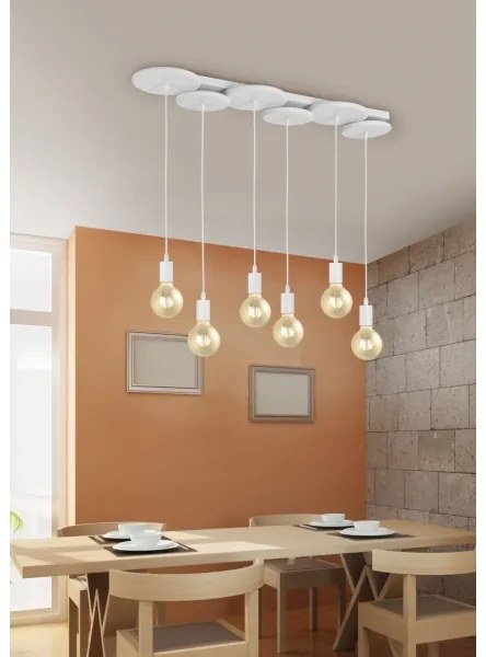 Trio - Lampadario su corda DISCUS 6xE27/28W/230V bianco