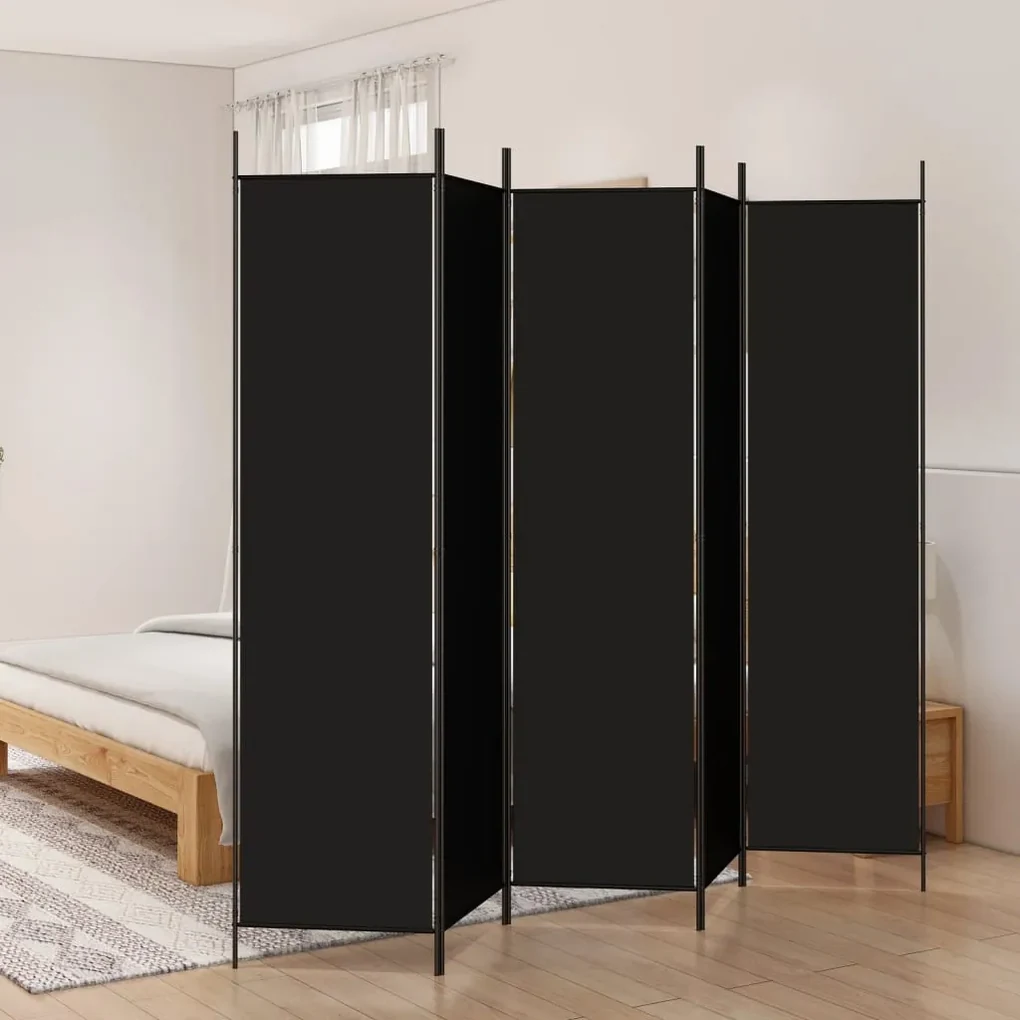 Divisorio 5 pannelli nero 250x200 cm tessuto