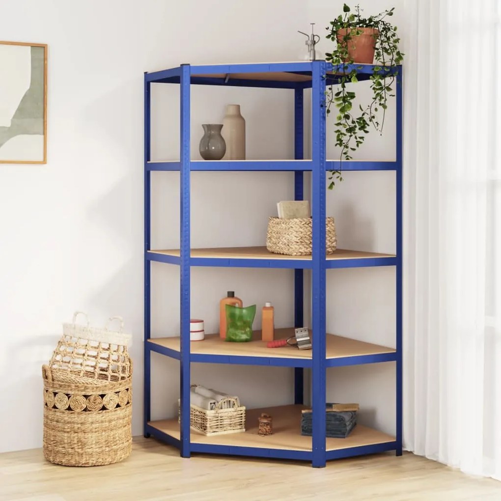 Mensola Angolare 5 Strati Blu İn Acciaio E Legno Multistrato /