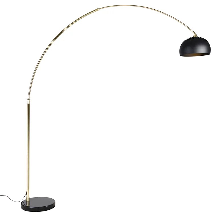 Lampada da terra ad arco moderna in ottone con base in marmo e paralume nero 32,5 cm - XXL