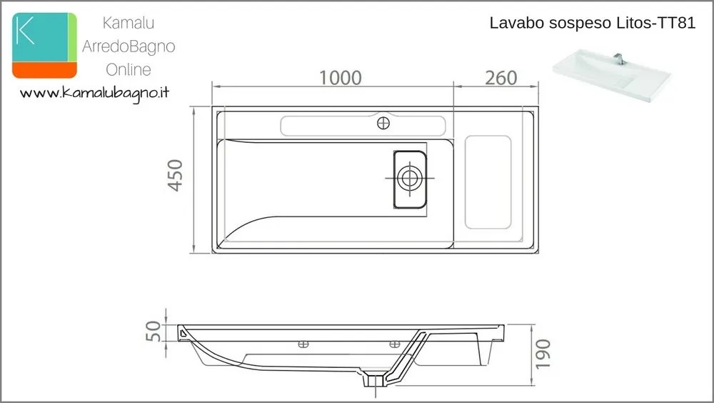 Lavabo sospeso in ceramica bianco lucido 100cm Litos-TT81 - KAMALU