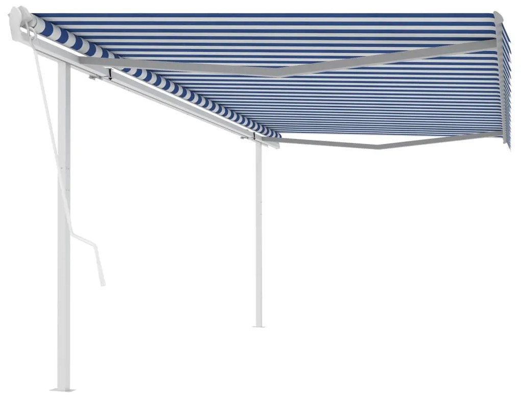 Tenda Da Sole Retrattile Automatica E Pali 5x3 M Blu E Bianca /