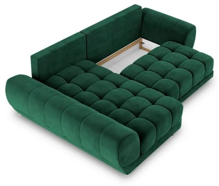 Divano letto angolare verde chiaro con rivestimento in velluto, angolo sinistro Nuage - Windsor &amp; Co Sofas