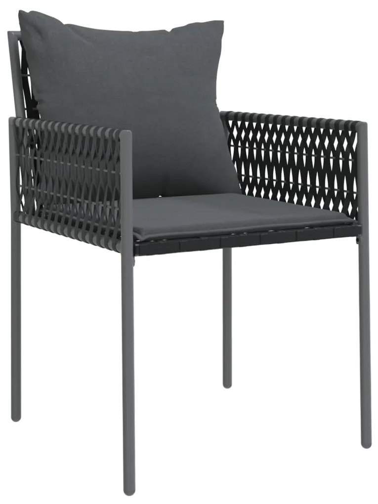 Set pranzo da giardino 3pz con cuscini in polyrattan e acciaio