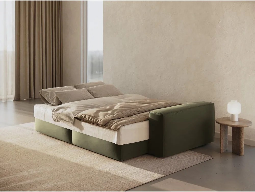 Divano verde allungabile/con contenitore con rivestimento in velluto 247 cm Jodie – Micadoni