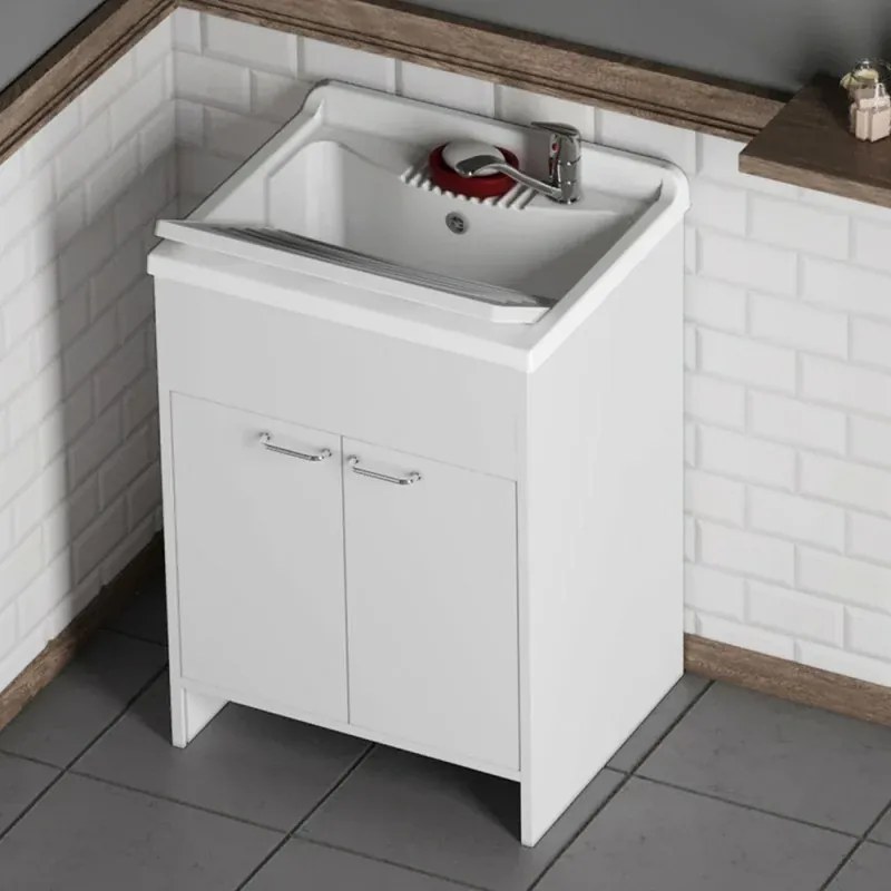 Mobile lavatoio 60x50 cm vasca in resina con asse e kit di scarico