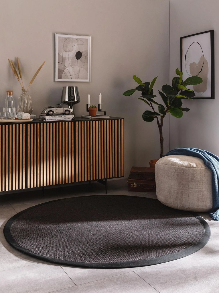 benuta Nest Tappeto sisal Sana Nero ø 150 cm rotondo - Tappeto design moderno soggiorno