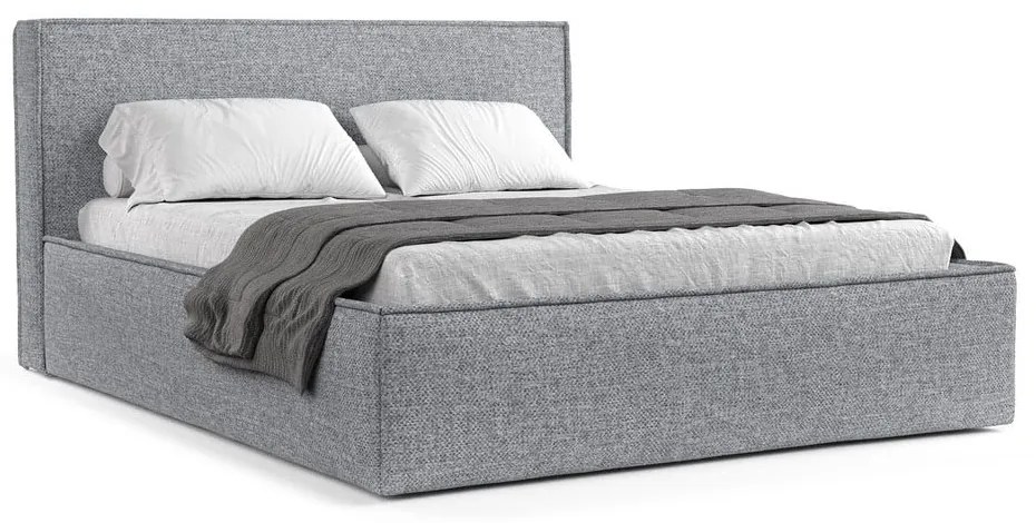 Letto matrimoniale imbottito grigio con contenitore con rete inclusa 200x200 cm Lounge L – Maison de Rêve