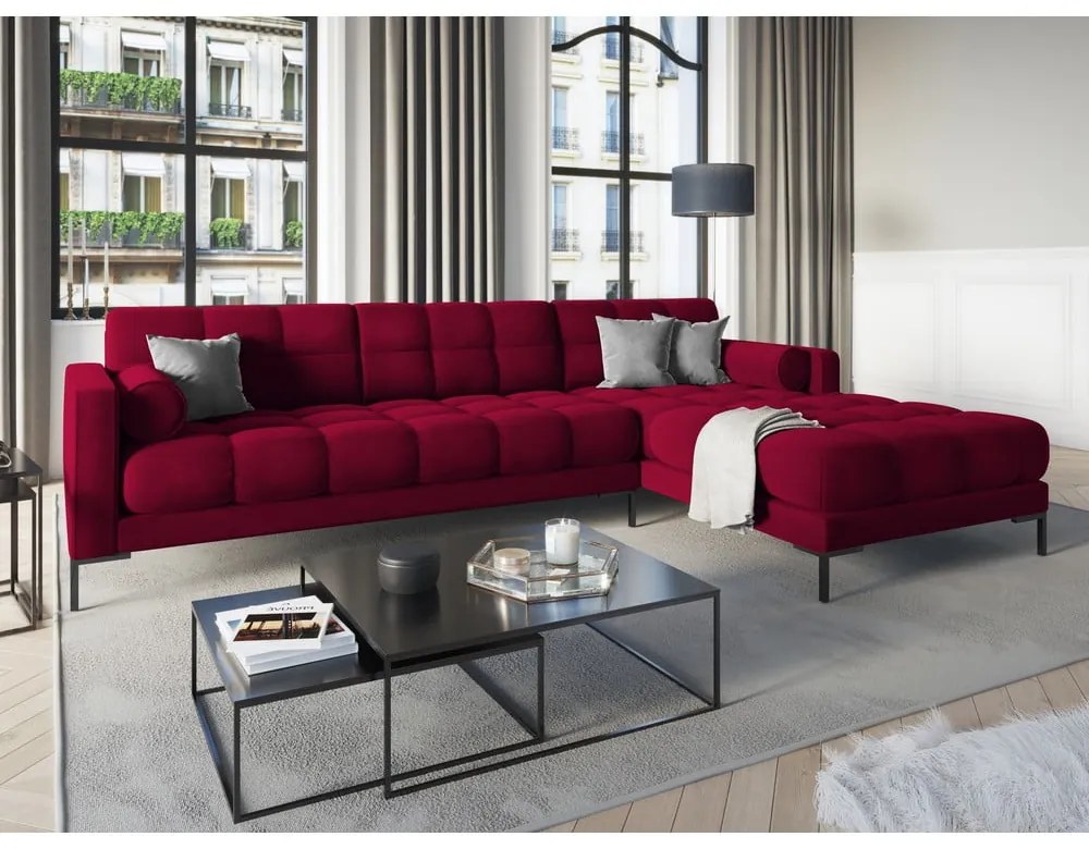 Divano angolare in velluto rosso, angolo destro Bali - Cosmopolitan Design