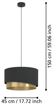 Eglo 39925 - Lampadario a sospensione con filo MANDERLINE 1xE27/40W/230V nero/oro