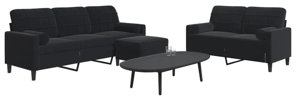 Set Di Divani 3 Pz Con Cuscini E Rinforzi Nero İn Velluto /