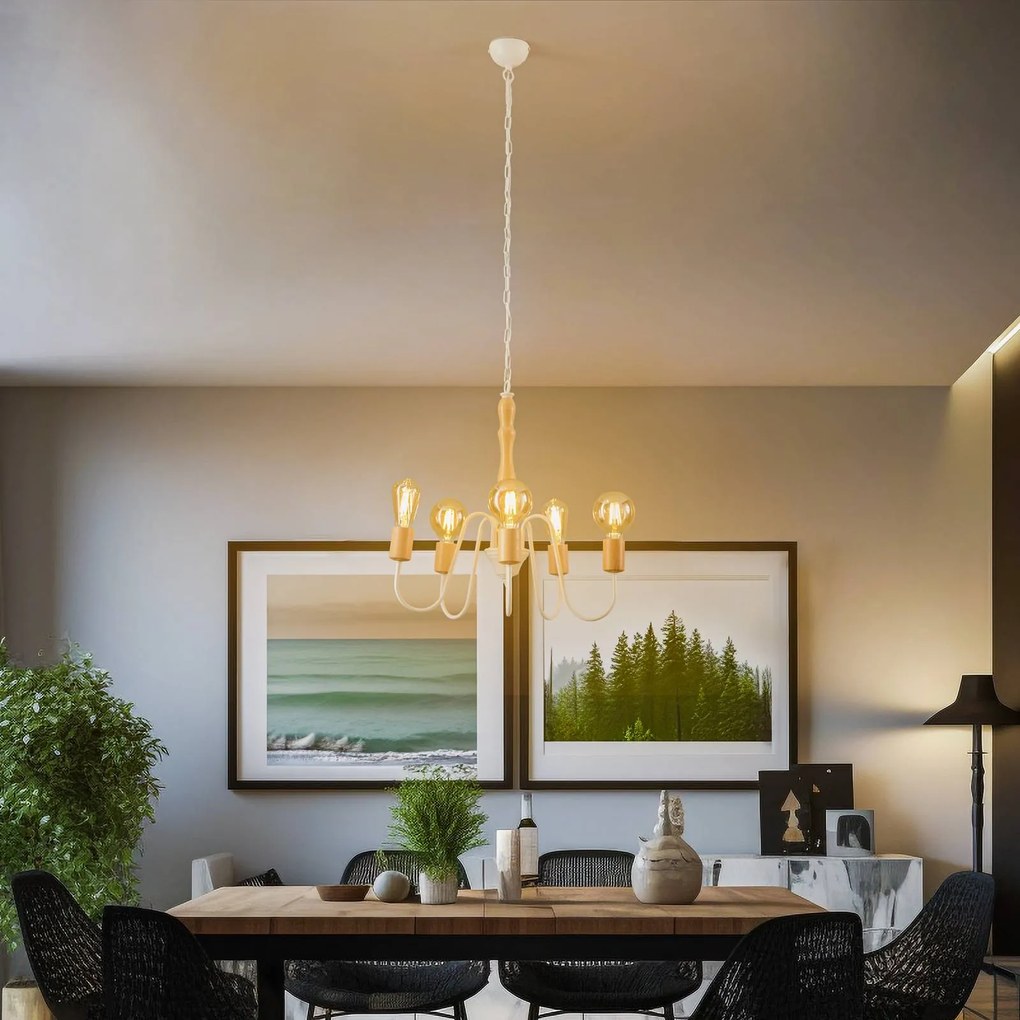 Lampadario Envostar Joiy, 5 luci, bianco