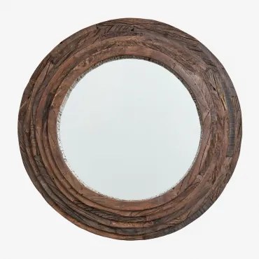 Specchio Da Parete Rotondo In Legno Riciclato Ø90 Cm Malbork Legno Riciclato - Sklum