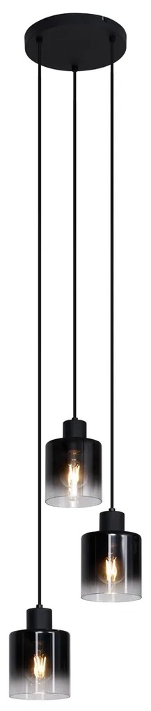 Lampada a sospensione moderna nera con vetro fumé 3 luci - Dame