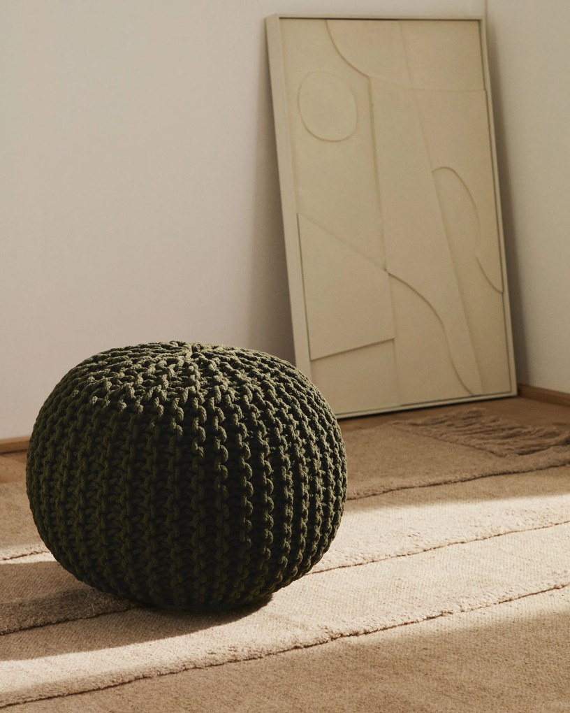 Kave Home - Pouf rotondo Chloe 100% cotone verde scuro Ø 50 cm