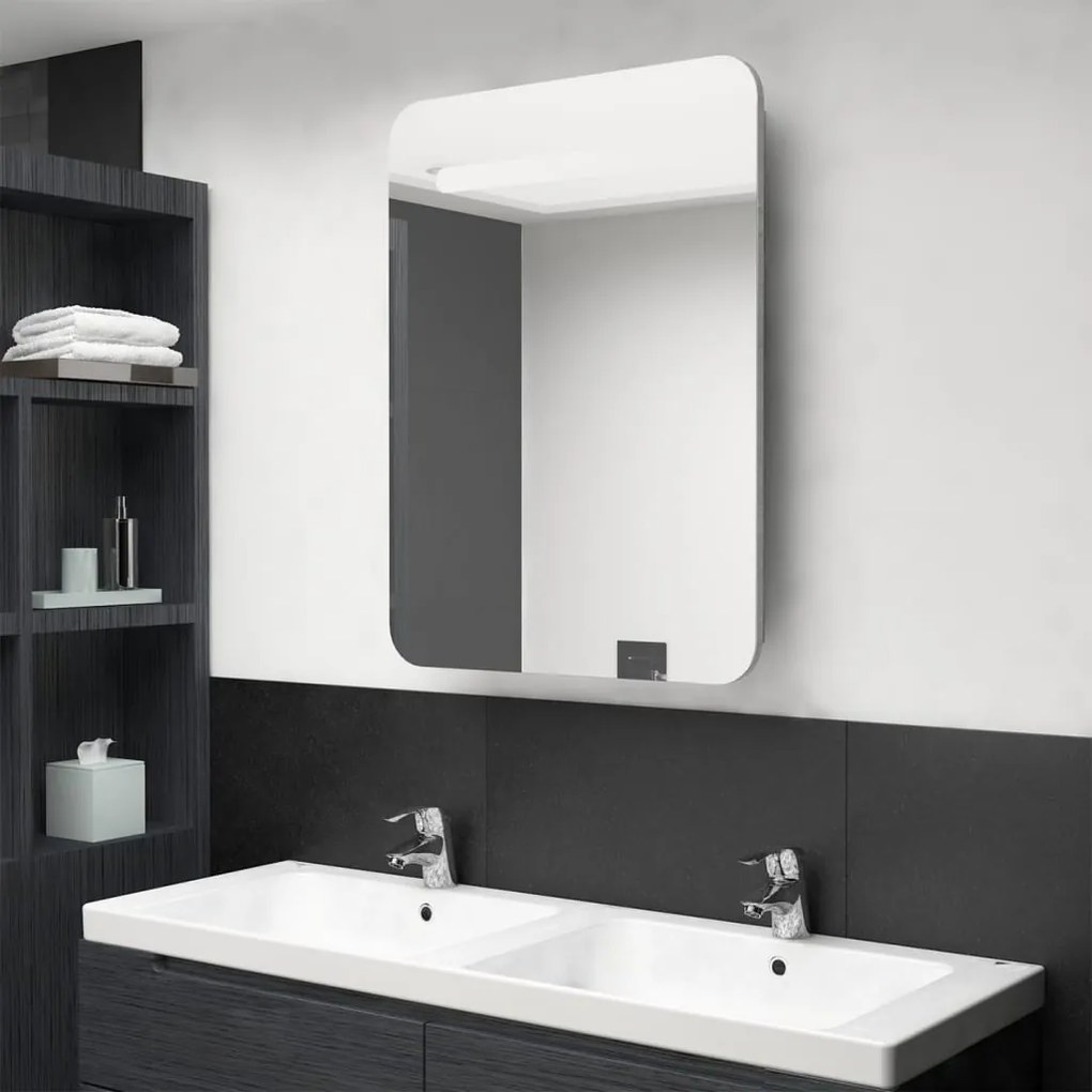 Armadietto bagno con specchio e led grigio cemento 60x11x80 cm