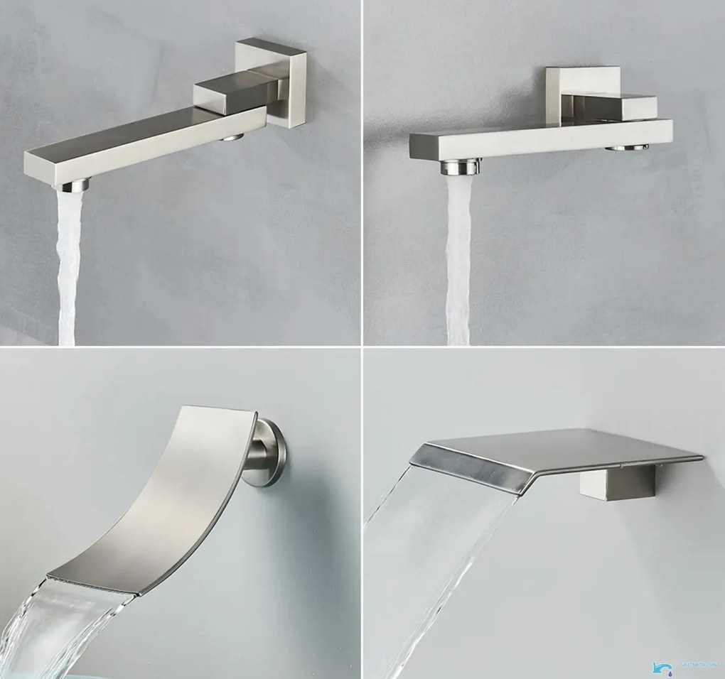 Pannello doccia da incasso EYN PT04042 in ottone con LED, getti multipli e più finiture — Senza uscita inferiore — 30 cm