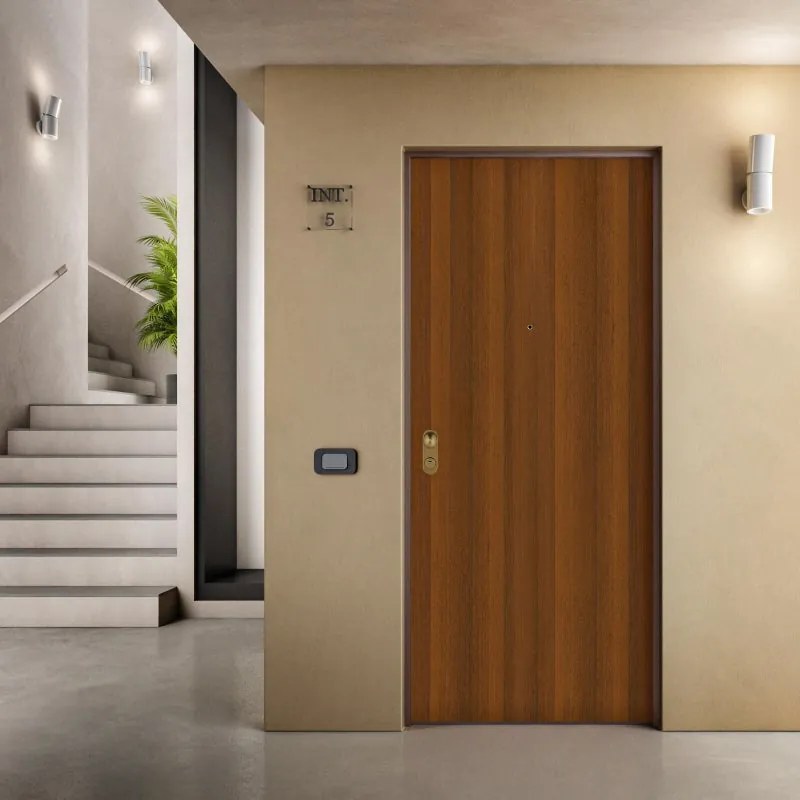 Porta blindata DI.BI. Meraville L 90 x H 210 cm in melaminico noce tanganika/bianco, apertura spingere a sinistra, falso telaio incluso