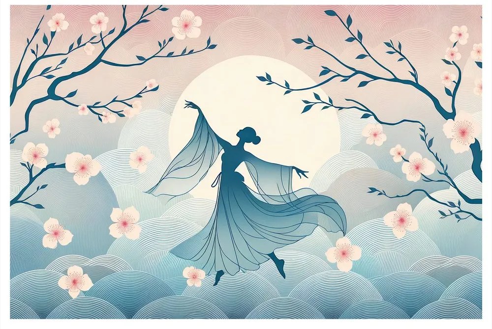 Quadro su tela – Ballerina sotto il ciliegio in luna piena