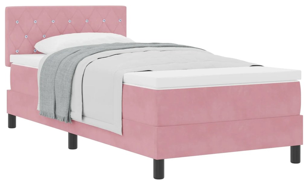 Letto con box spring e materasso rosa 90x200 cm velluto